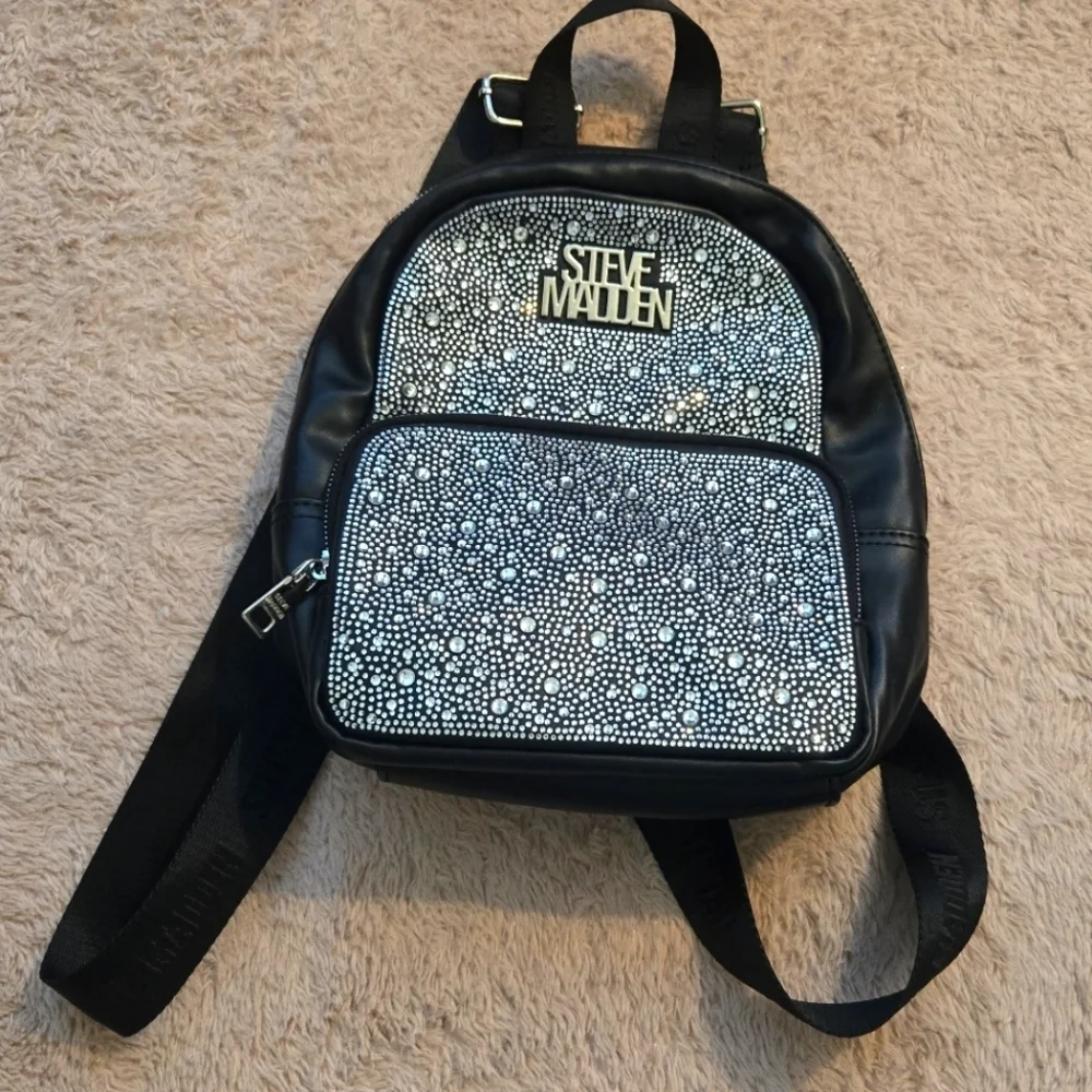 Steve Madden Black and White Dazzle Sparkle Rhinestone Backpack